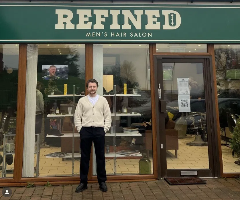 Ewan Taylor outside the REFINED Men's Hair Salon shopfront in Penkridge